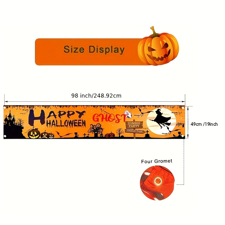 Large Happy Halloween Banner Graveyard Background Orange Party Decoration