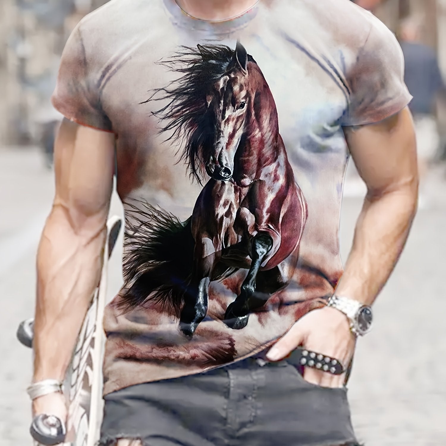 Horse 3D Print Men's Short Sleeve T-shirt Summer Fashion Tee