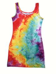 Tie Dye Print Mini Tank Dress Sleeveless Casual Dress