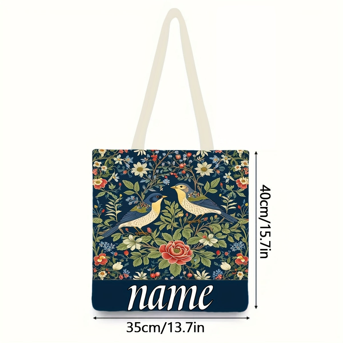 Personalized Floral & Bird Tote Bag for Her