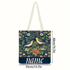 Personalized Floral & Bird Tote Bag for Her