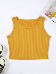 Ribbed Tank Top Crew Neck Sleeveless Summer Casual Top