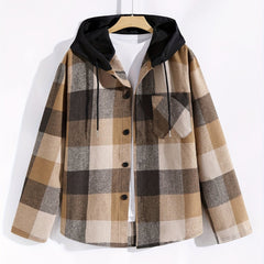 Plaid Jackets For Men Chest Pocket Button Up Hooded Stylish Coat