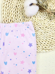 2pcs Toddler Baby Girls Cropped Leggings Flower Heart Allover Print Crop Pants
