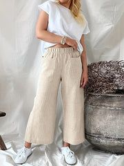 Striped Wide Leg Pants Elastic Waist With Pockets