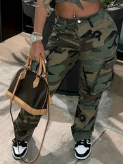 Camo Print Cargo Pants Long Length With Pockets