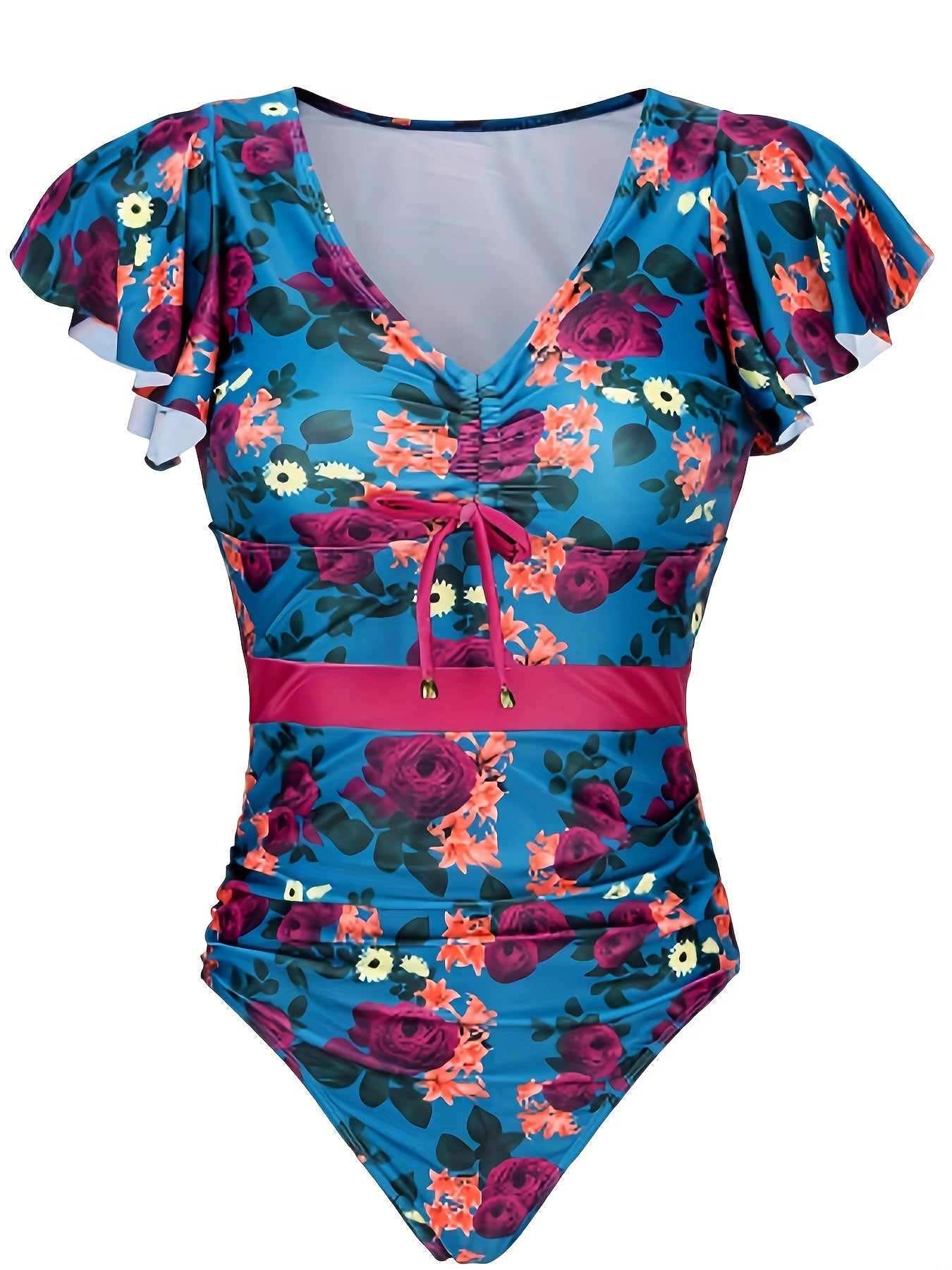 Women's Plus Floral Lace Tankini Set with Ruched Swimsuit & Cover Up