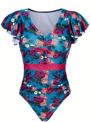 Women's Plus Floral Lace Tankini Set with Ruched Swimsuit & Cover Up