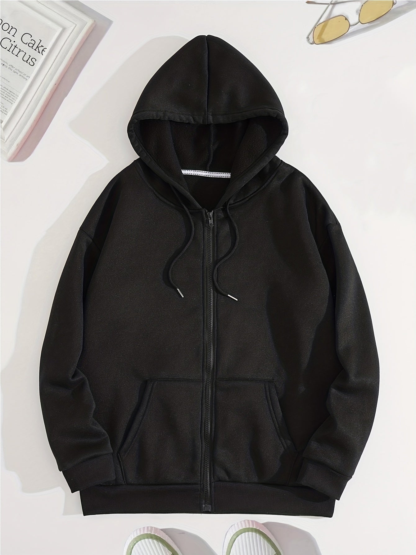 Solid Hoodies Zip-Up Sweatshirt with Pockets