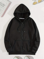 Solid Hoodies Zip-Up Sweatshirt with Pockets