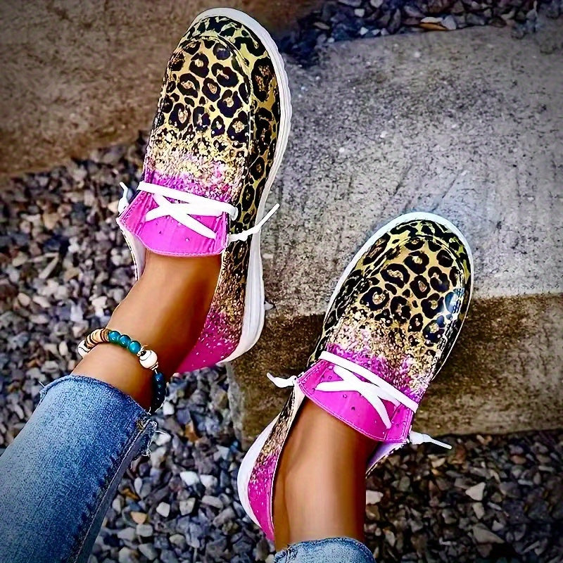 Leopard Print Canvas Slip On Loafers Casual Flat Sneakers