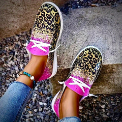 Leopard Print Canvas Slip On Loafers Casual Flat Sneakers