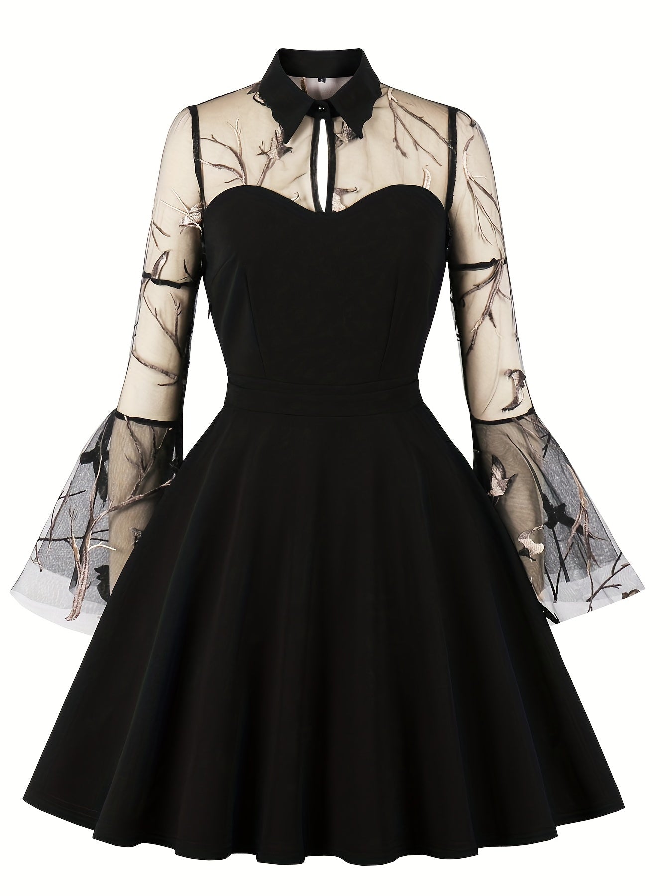 Halloween Dress Women's Cut Out Jacquard Mesh Bell Sleeve