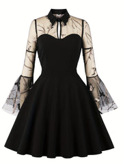 Halloween Dress Women's Cut Out Jacquard Mesh Bell Sleeve