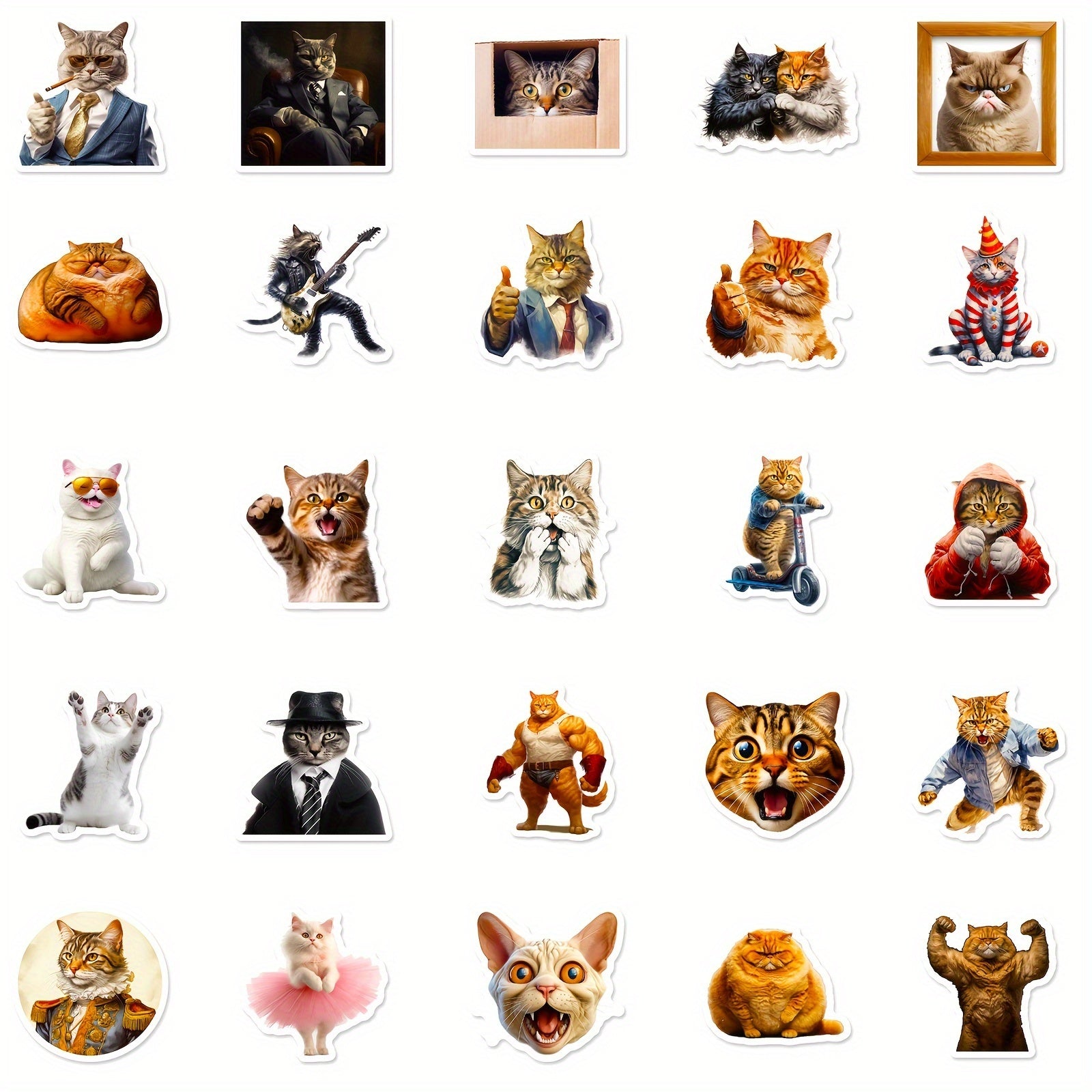 50pcs Funny Cat Head Stickers Laptop Helmet Water Cup Decorative Stickers