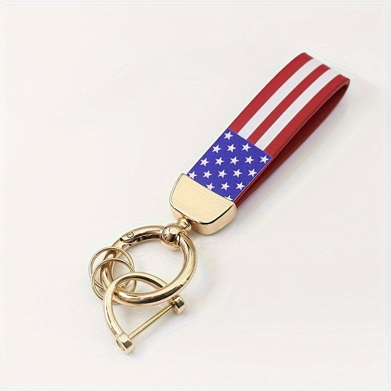 American Flag Car Keychain PU Leather Keyring Pendant