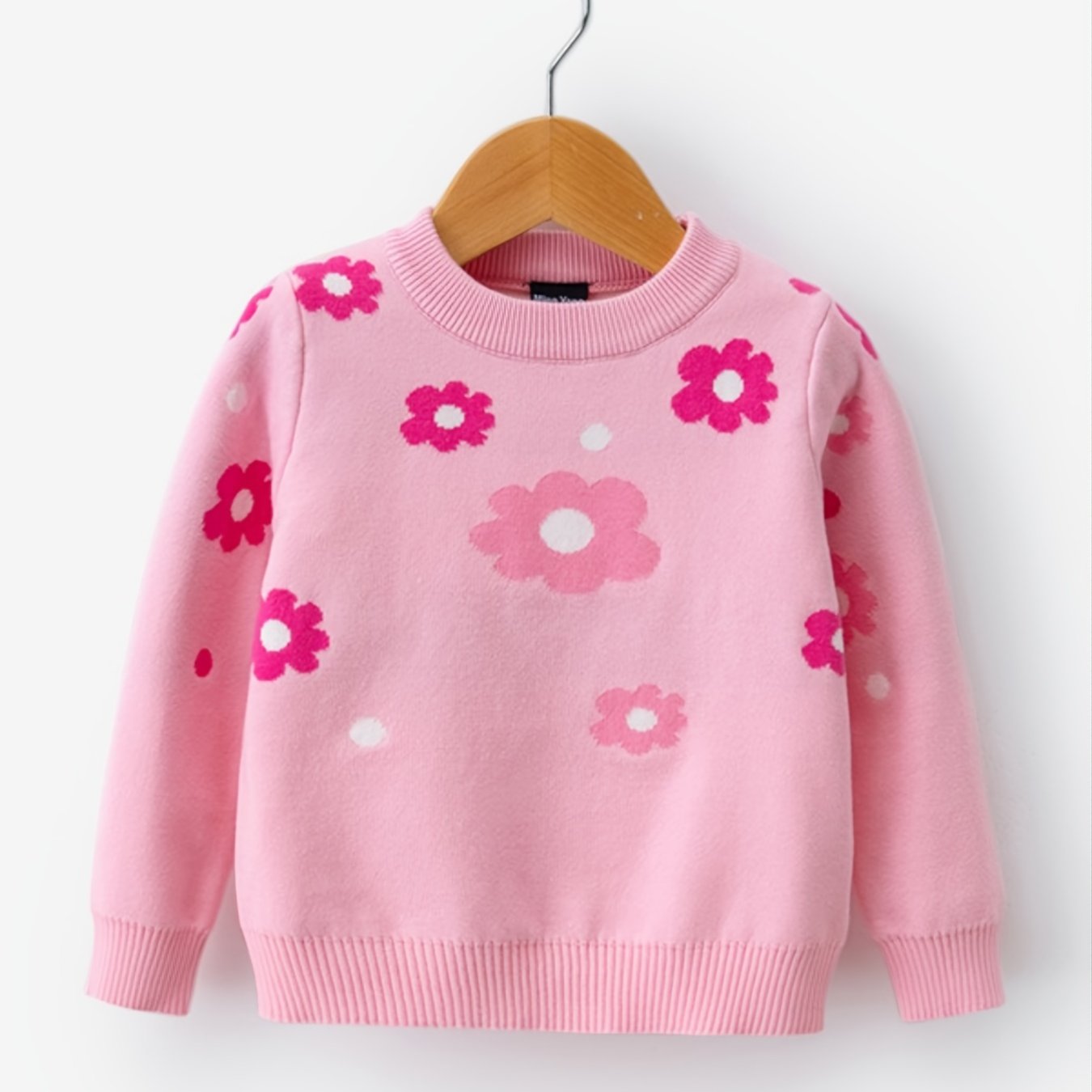 Girls Flower Print Knitted Pullover Sweater for Autumn/Winter
