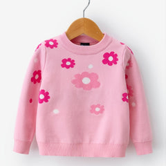 Girls Flower Print Knitted Pullover Sweater for Autumn/Winter