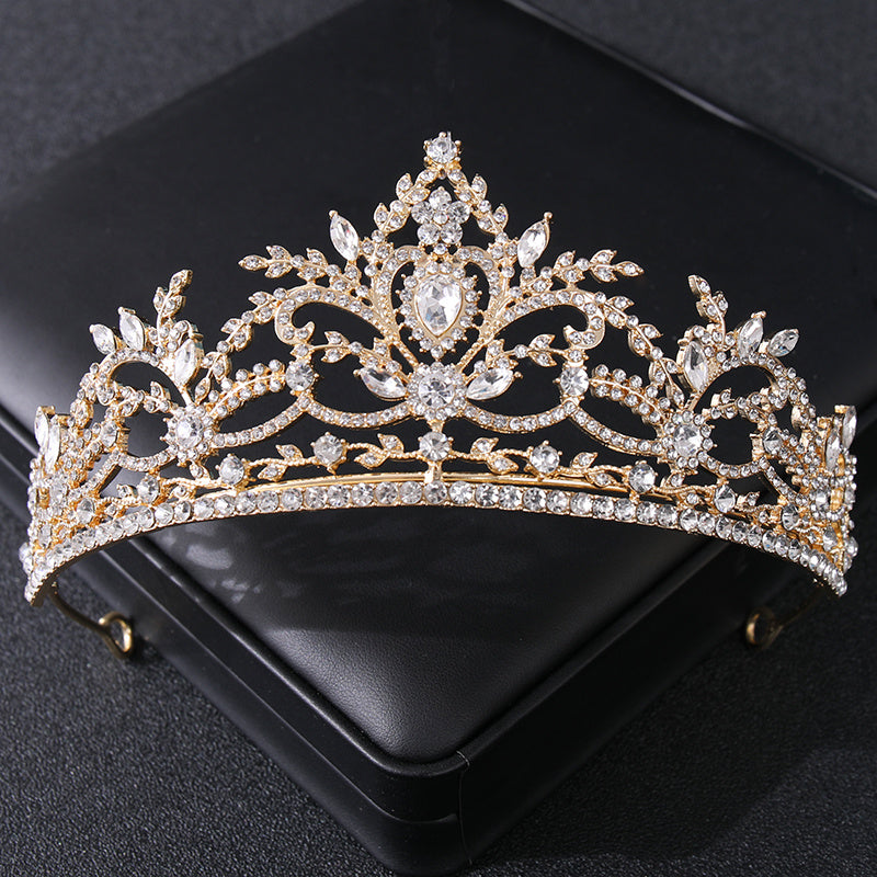 Golden Rhinestone Bridal Crown Tiara Headpiece