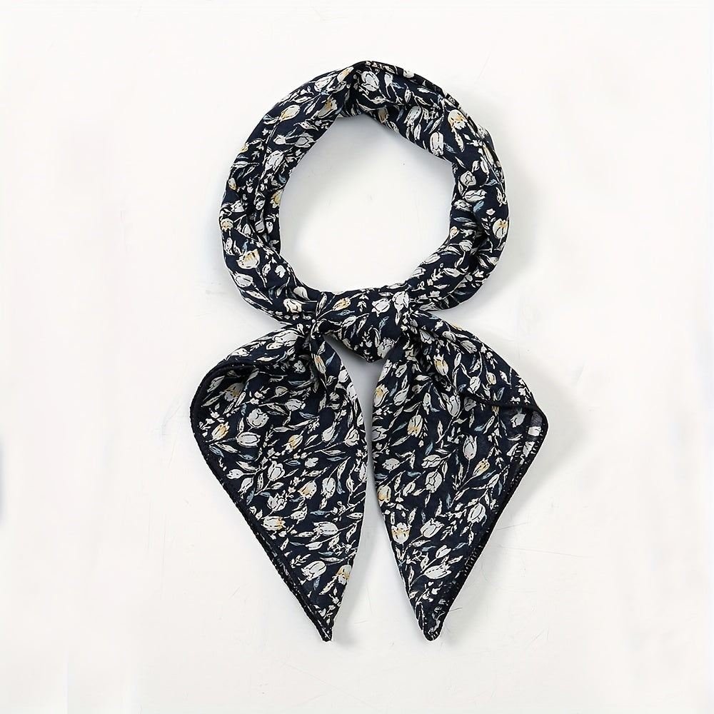 Floral Print Square Scarf Solid Bandana Women Head Wrap Necke...