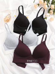 3pcs Letter Print Push Up Bras Comfy & Breathable Intimates Bra