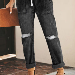 Ripped Distressed Denim Pants Straight Jeans