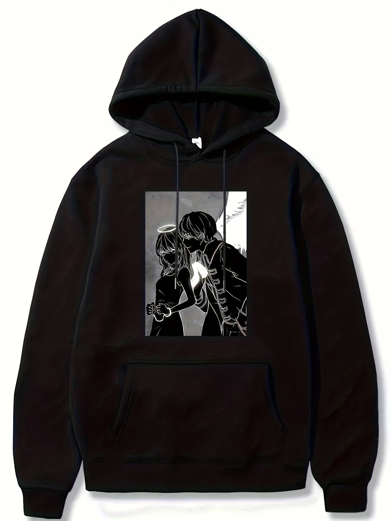 Angel Couple Anime Pattern Men's Hooded Sweatshirt