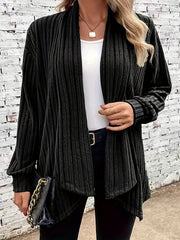 Casual Cardigan Women's Plus Solid Ribbed Long Sleeve Open Front