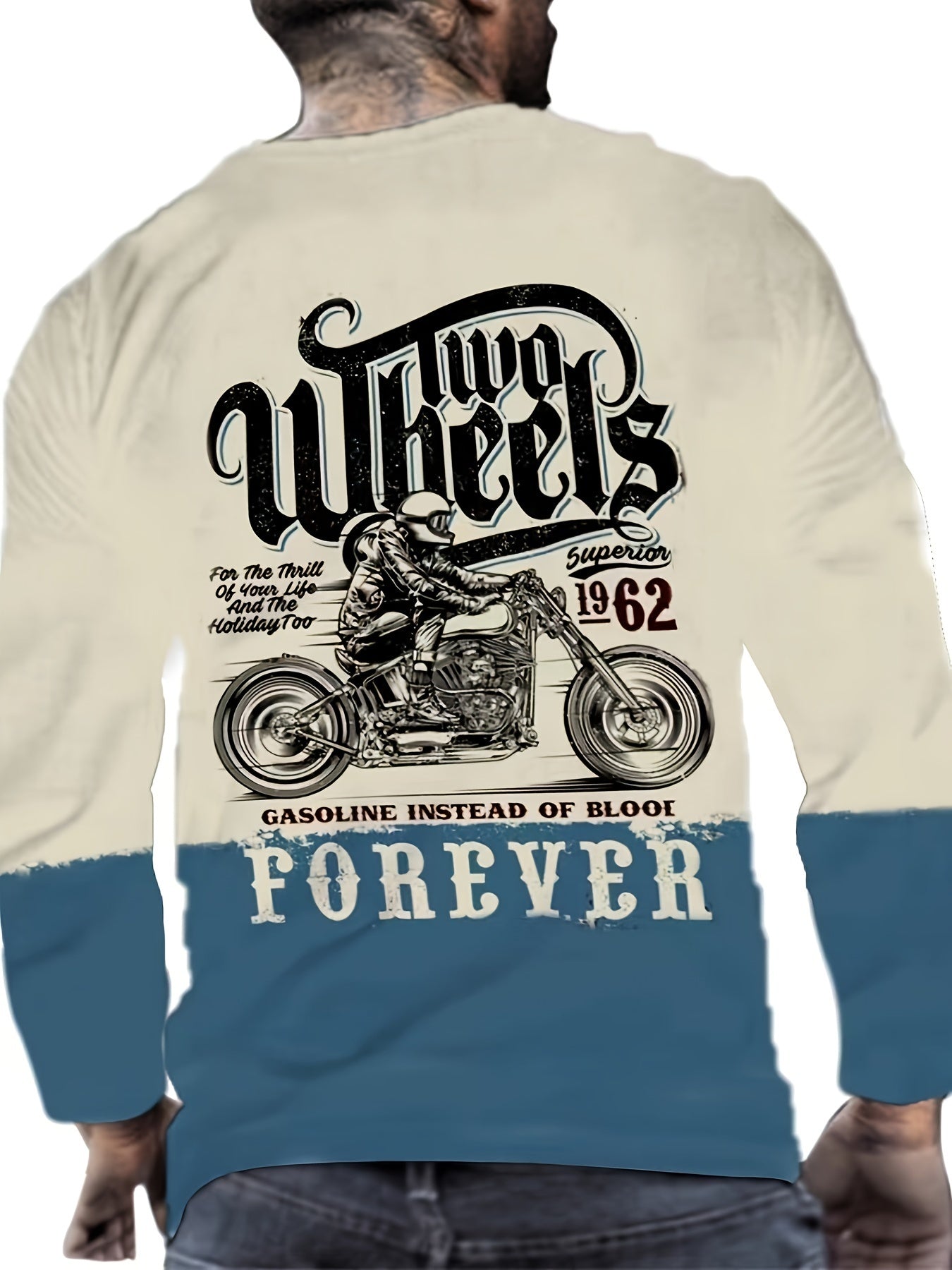 Vintage Motorcycle Print Men's Long Sleeve Tee for Autumn