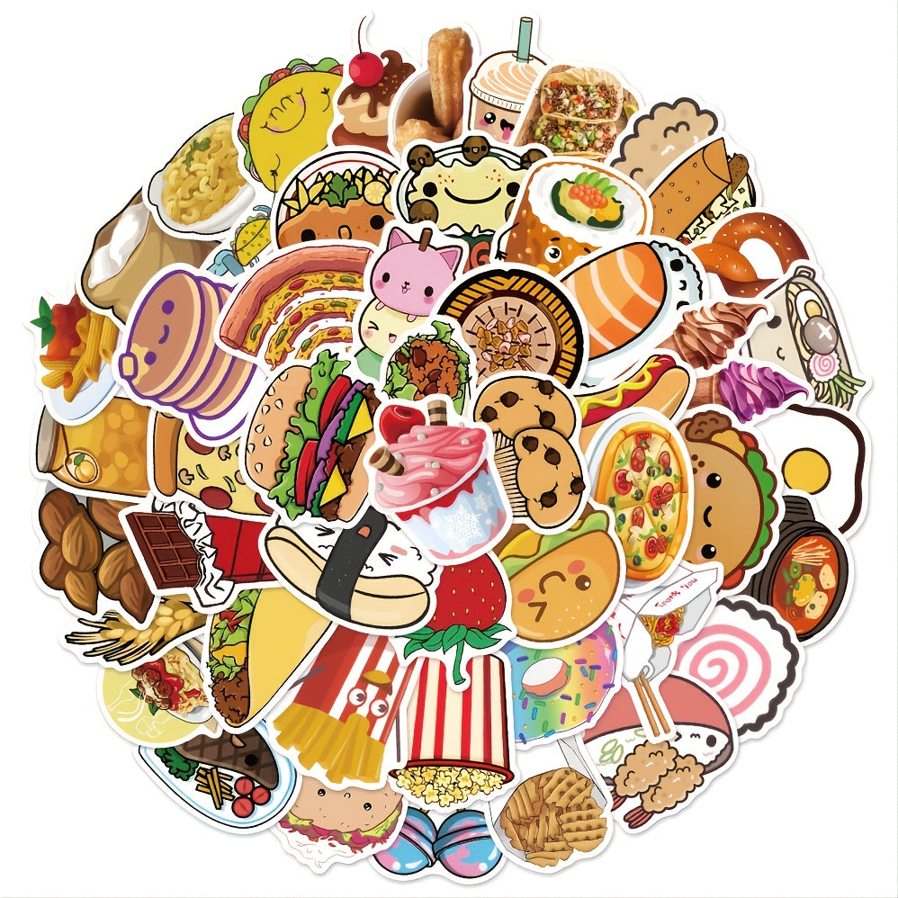 50pcs Cartoon Food Hand Account Stickers - Waterproof Graffiti Stickers