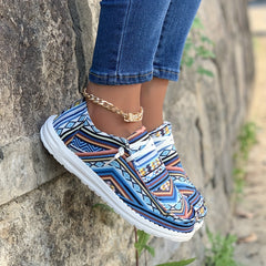Women's Tribal Style Canvas Shoes Round Toe Lace Up Slip On Shoes