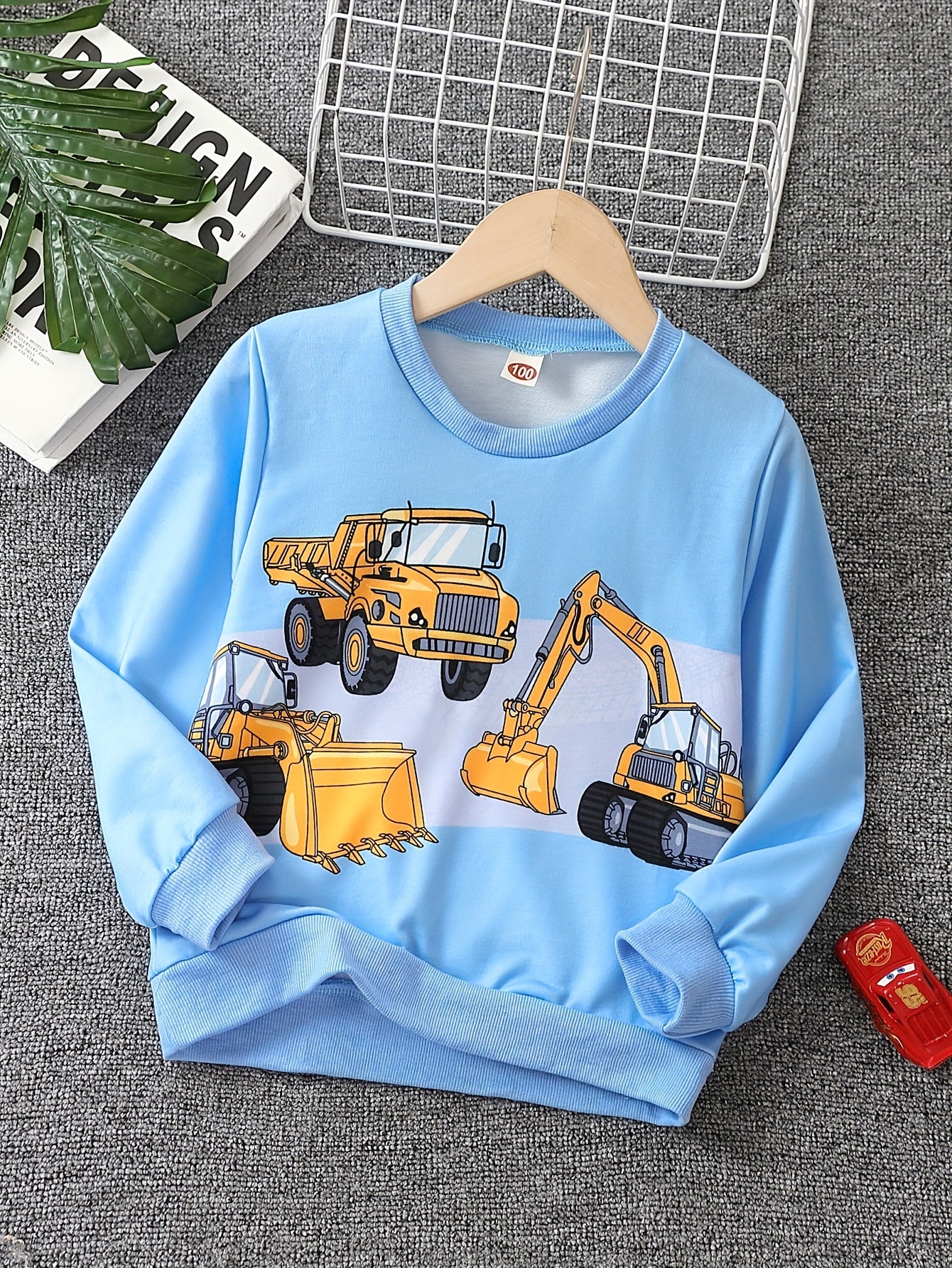 Excavator Print Kid's Sweatshirt Crew Neck Pullover