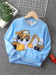 Excavator Print Kid's Sweatshirt Crew Neck Pullover