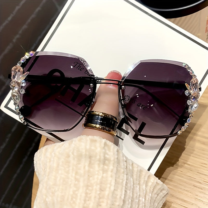 Rhinestone Rimless Sunglasses Gradient UV400 Beach Party Glasses