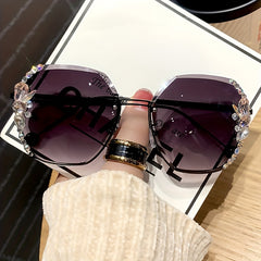 Rhinestone Rimless Sunglasses Gradient UV400 Beach Party Glasses