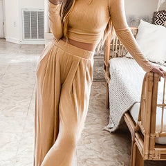 Ribbed Crop Top & Wide Leg Pants Set