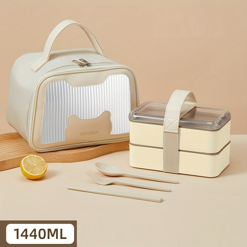 Rectangle Divided Microwave Lunch Box with Insulated Bag and Cutlery