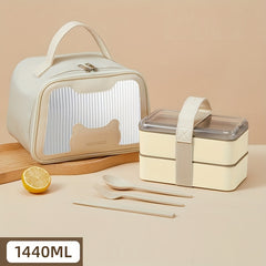 Rectangle Divided Microwave Lunch Box with Insulated Bag and Cutlery