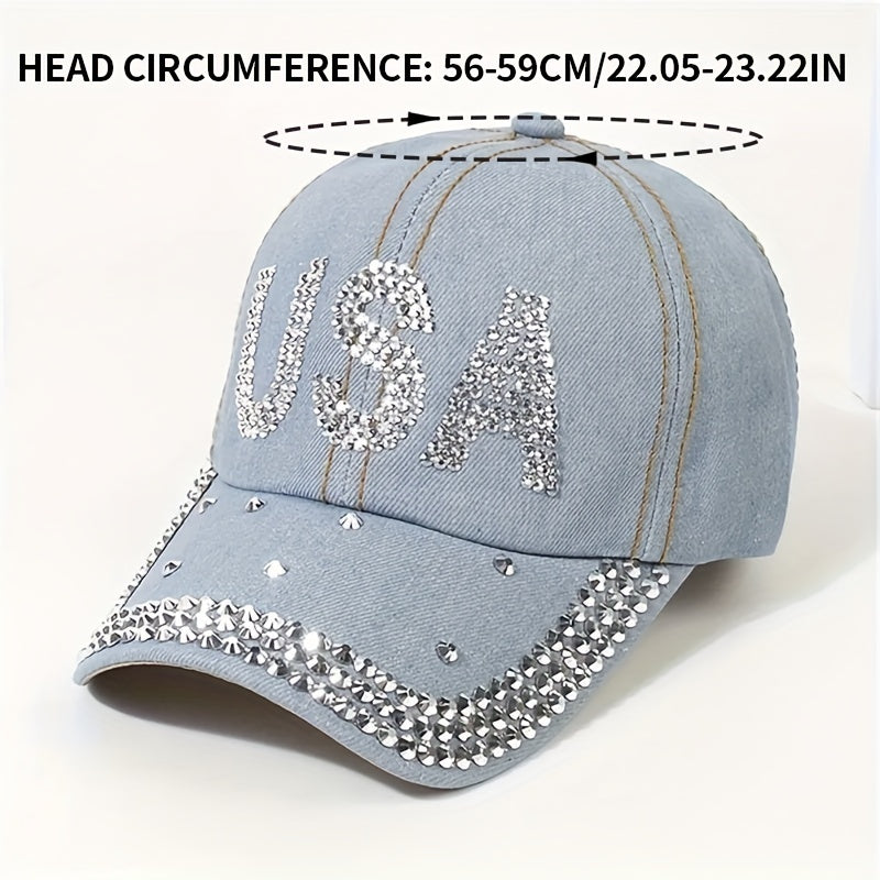 Rhinestone Baseball Cap Distressed Sports Hat Adjustable Lightweight Dad Hats