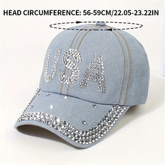 Rhinestone Baseball Cap Distressed Sports Hat Adjustable Lightweight Dad Hats