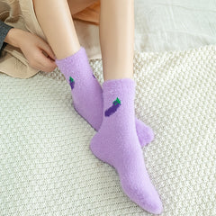 Fruit Pattern Warm Plush Floor Socks Women's Stockings