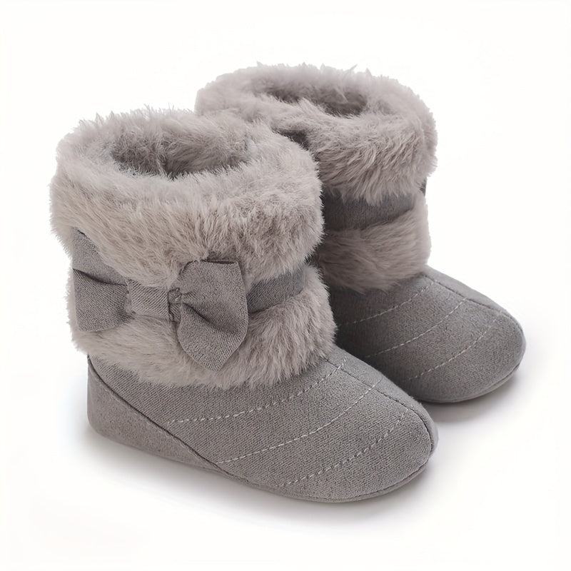 Bowknot Comfy Baby Girls Fleece Boots Warm Indoor Winter Shoes