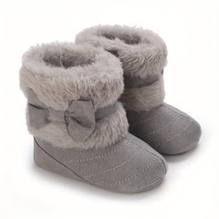 Bowknot Comfy Baby Girls Fleece Boots Warm Indoor Winter Shoes