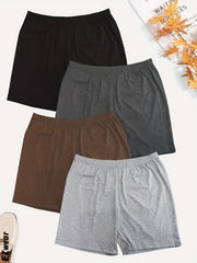 4 Pack Plus Size Sports Shorts Set Women's Plus Solid High Rise Shorts
