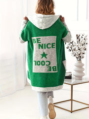 Colorblock Letter & Star Print Hooded Cardigan