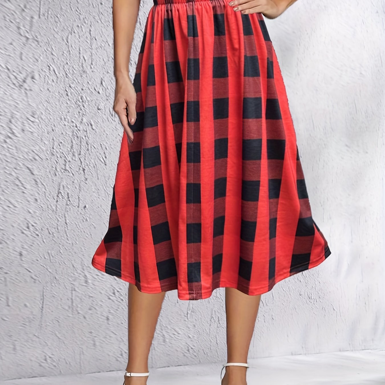 Plaid High Waist Skirt Casual Midi Skirt Spring Summer Women's