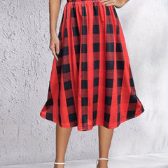 Plaid High Waist Skirt Casual Midi Skirt Spring Summer Women's