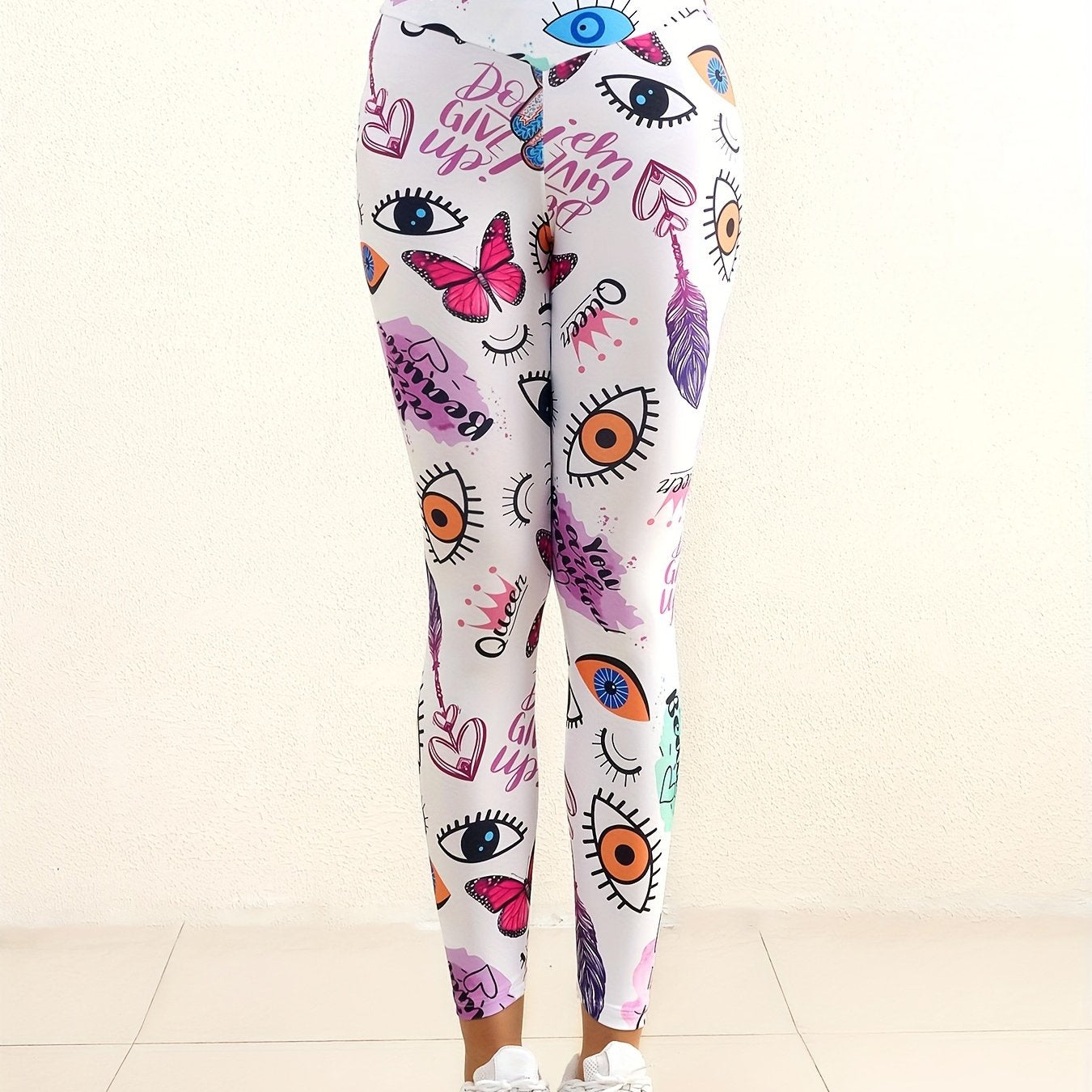Butterfly & Eye Print Yoga Leggings High Waist Fitness Pants