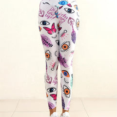 Butterfly & Eye Print Yoga Leggings High Waist Fitness Pants