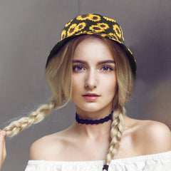 Sunflower Print Reversible Bucket Hat Lightweight Fisherman Cap